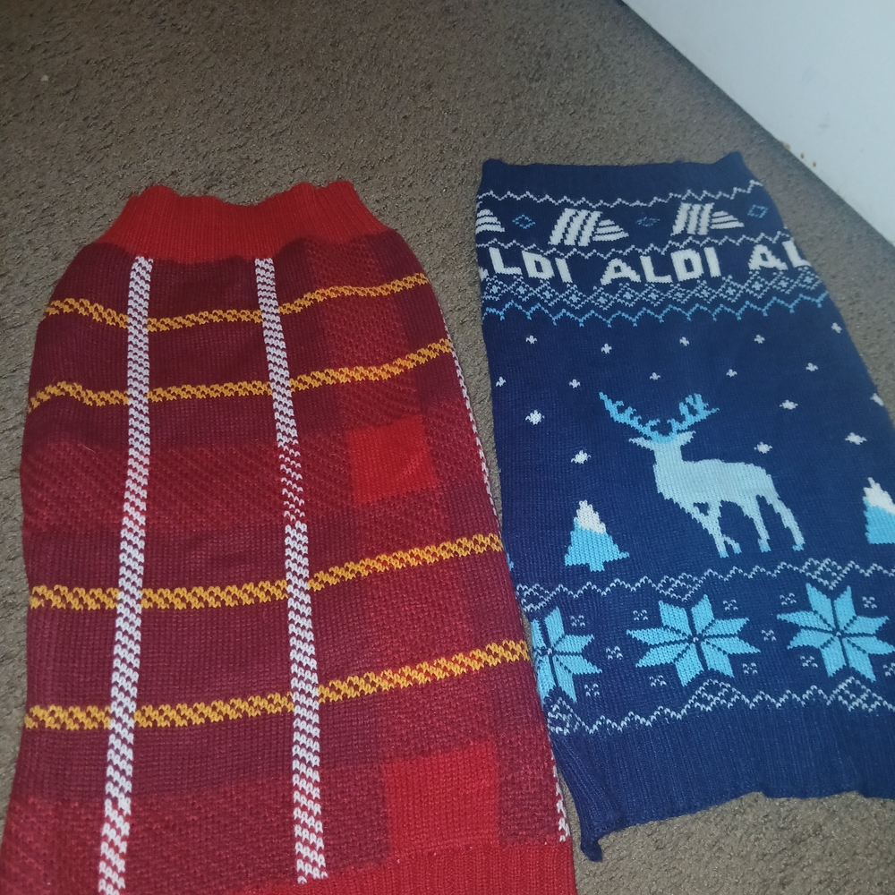 Red and Blue Knit Dog Sweaters